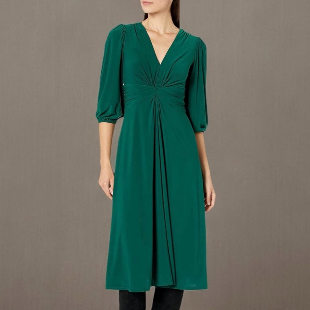 Vince Camuto Green Wrap Midi Dress with Bishop Sleeves